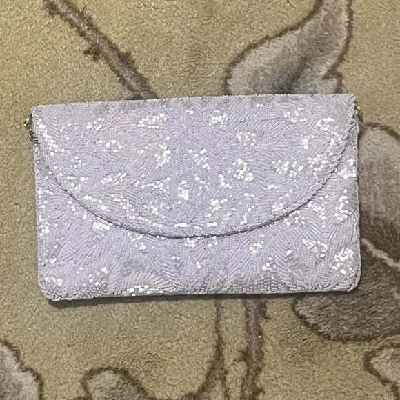 Walborg Glass Beaded Lavender Clutch Excellent Condition - Picture 1 of 7